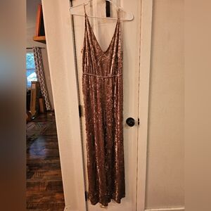 In EUC BB Dakota Long Jumpsuit. Rose Gold velvet. Size 6